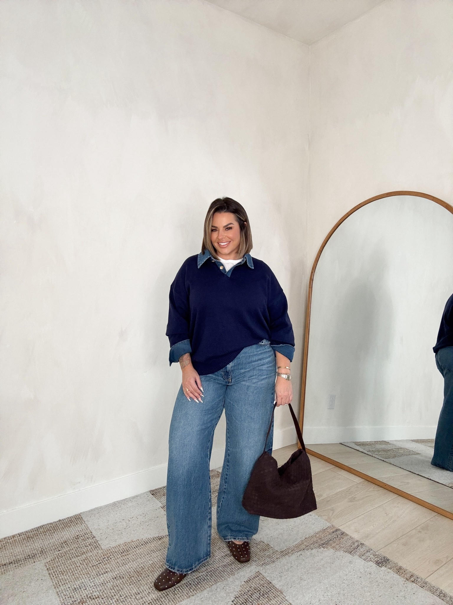 My jeans are old from Zara but I linked a bunch of other similar styles I have as well to get the same look. 

Sweater XL 
Tee L 
Flats I linked exact but the studded ones are sold out now. They have several other colors. 
#amazon #businesscasual 

#LTKMidsize #LTKFindsUnder50 #LTKFindsUnder100