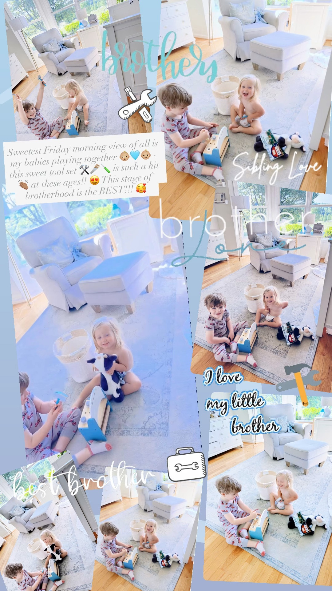 Sweetest Friday morning view of all is my babies playing together 👶🏼🩵👶🏼 - this sweet tool set 🛠️🪚🪛 is such a hit 👏🏽 at these ages!! 😍 This stage of brotherhood is the BEST!!! 🥰
