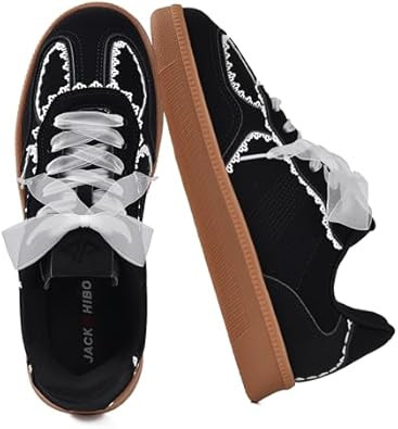 JACKSHIBO Women's Ribbon Lace-Up Fashion Sneakers Arch Support Gum Sole Tennis Walking Shoes with... | Amazon (US)