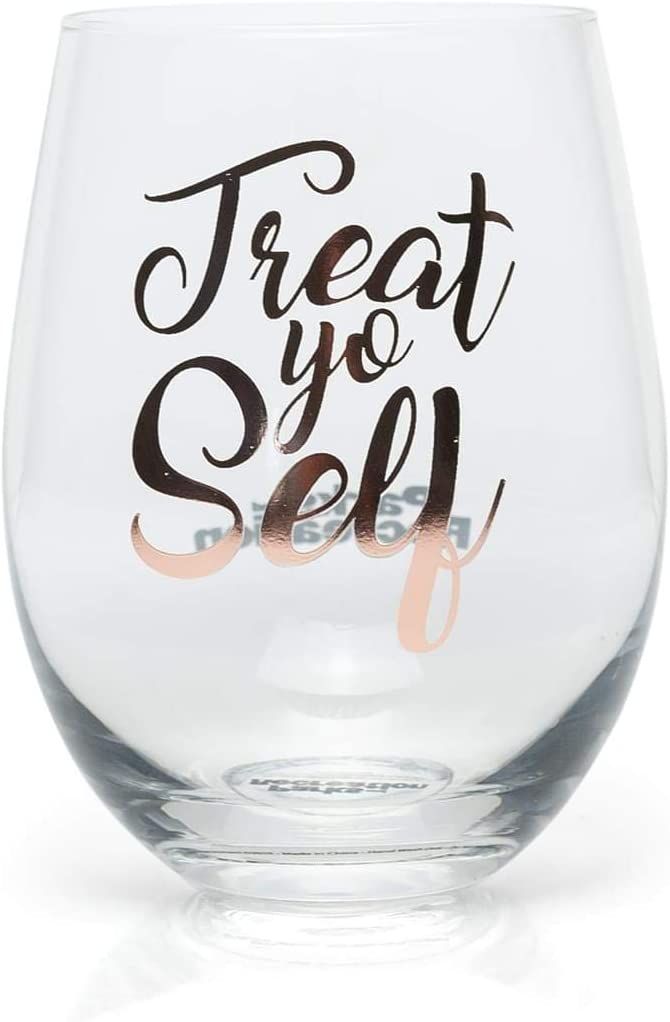 Parks and Recreation Treat Yo Self Stemless Wine Glass - 17-Ounce Drinking Goblet With Metallic P... | Amazon (US)