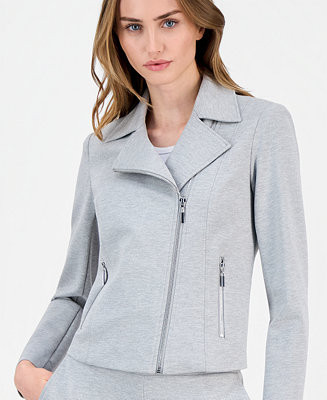 Women's Notched Collar Knit Moto Jacket | Macy's