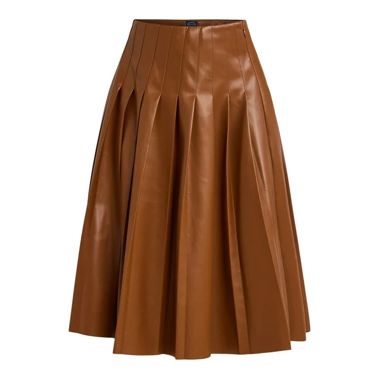 Scoop Women’s Ultimate Faux Leather Pleated Midi Skirt, Sizes XS-XXL - Walmart.com | Walmart (US)