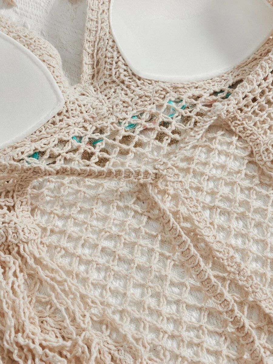 Fringe Hem Crochet Halter Cover Up | SHEIN