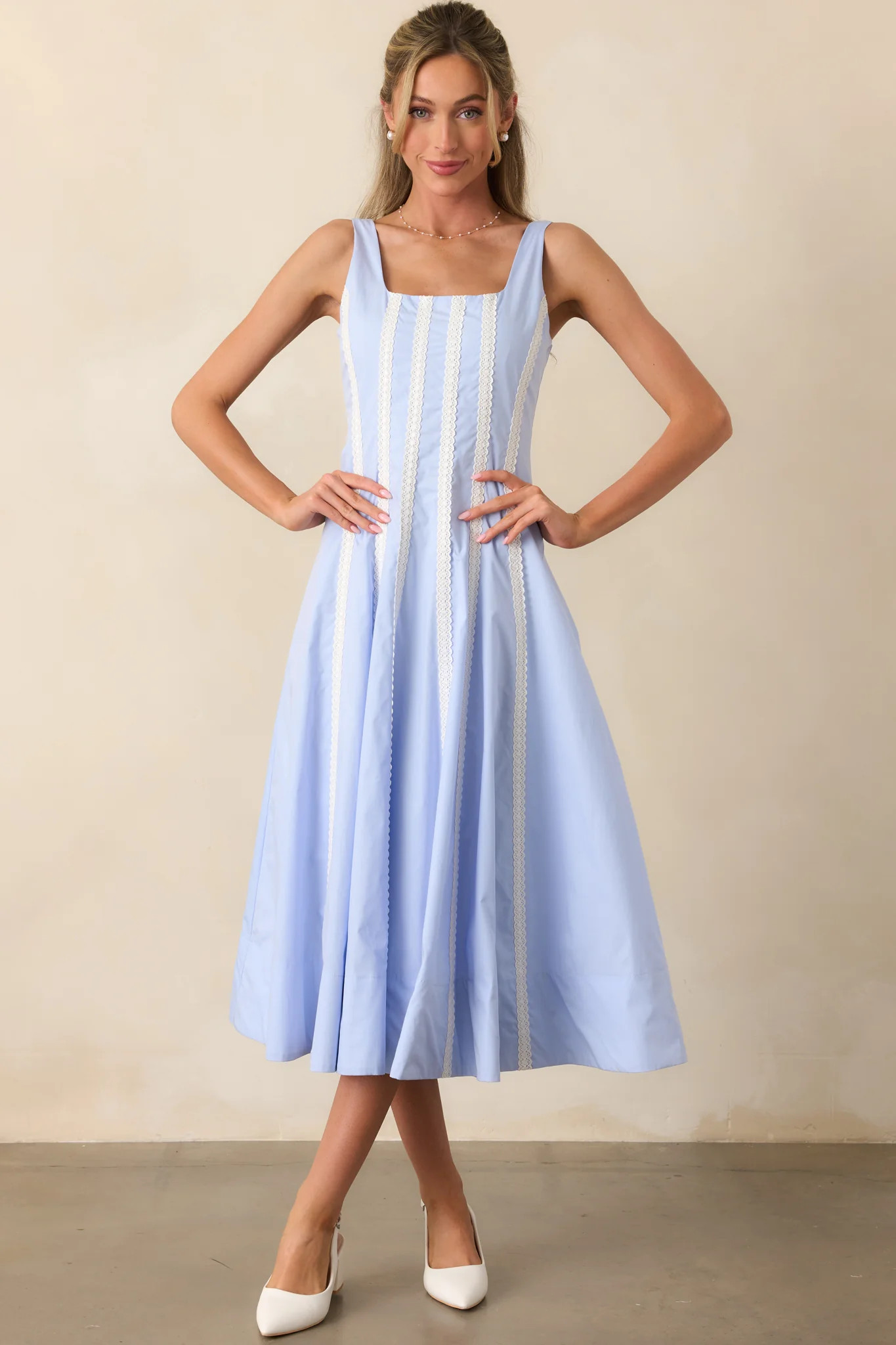 Bancroft Baby Blue Cotton Midi Dress | Red Dress