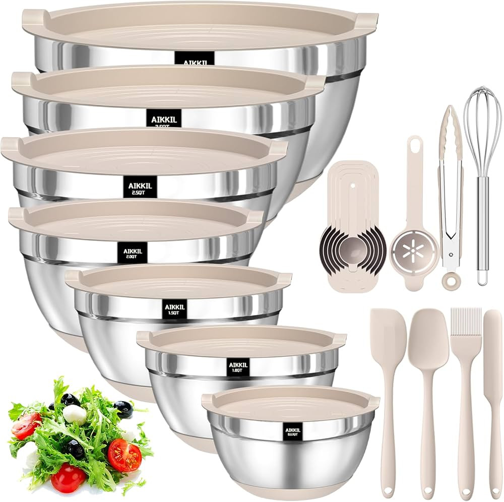 Mixing Bowls with Airtight Lids, 20 Piece Stainless Steel Metal Nesting Bowls, AIKKIL Non-Slip Si... | Amazon (CA)