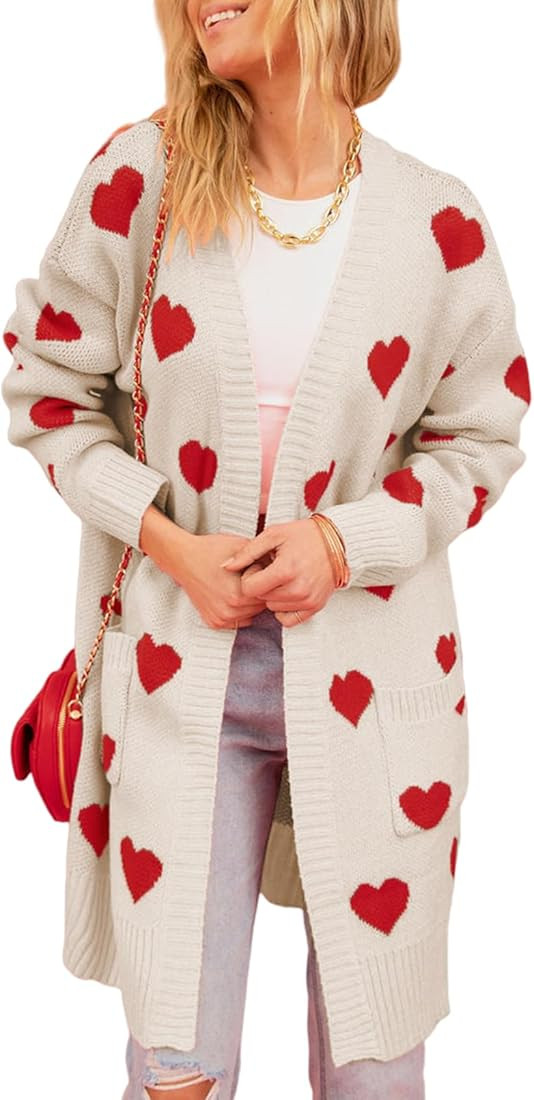 Yimoon Valentine Cardigan Sweater for Women Love Heart Open Front Long Cardigan Oversized Knit Sw... | Amazon (US)