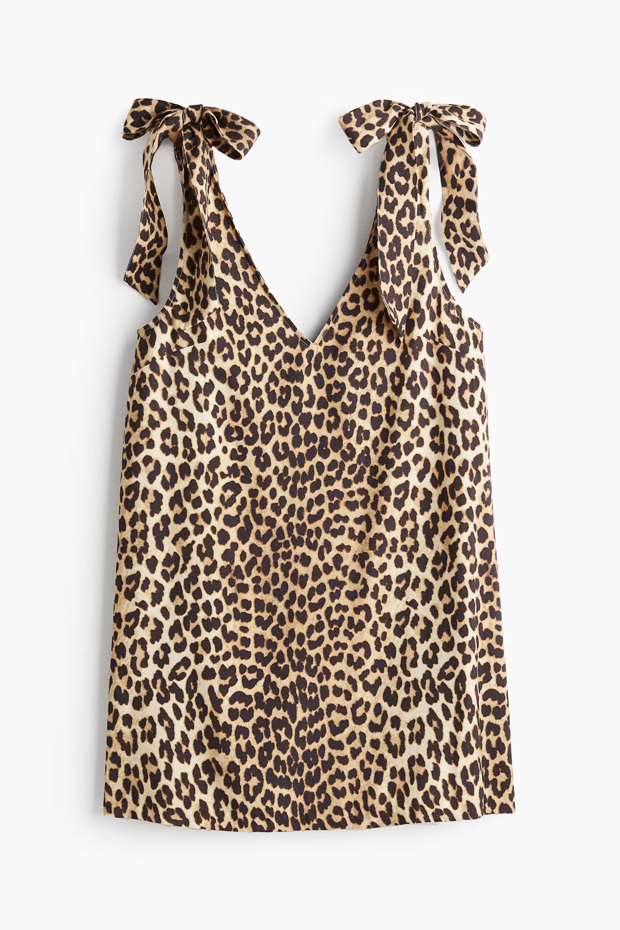 A-line tie-strap dress - V-neck - Sleeveless - Beige/Leopard print - Ladies | H&M GB | H&M (UK, MY, IN, SG, PH, TW, HK)