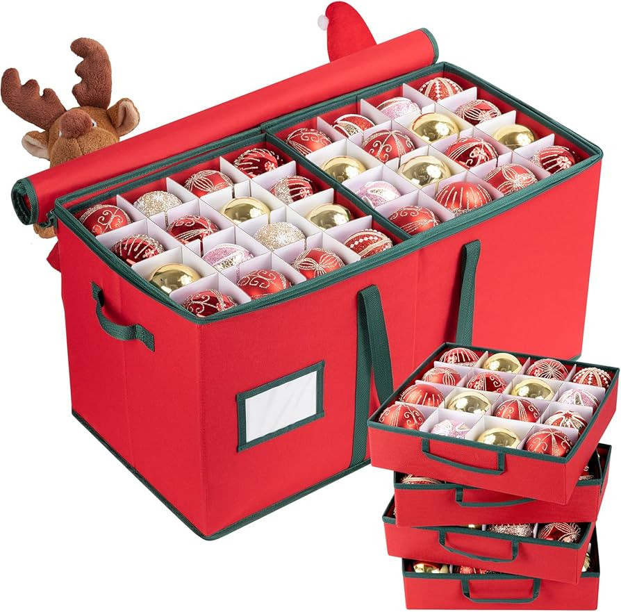 OIAHOMY Ornament Storage Box Holds 128 Christmas Ornaments, Christmas Ornament Storage Include Tr... | Amazon (US)