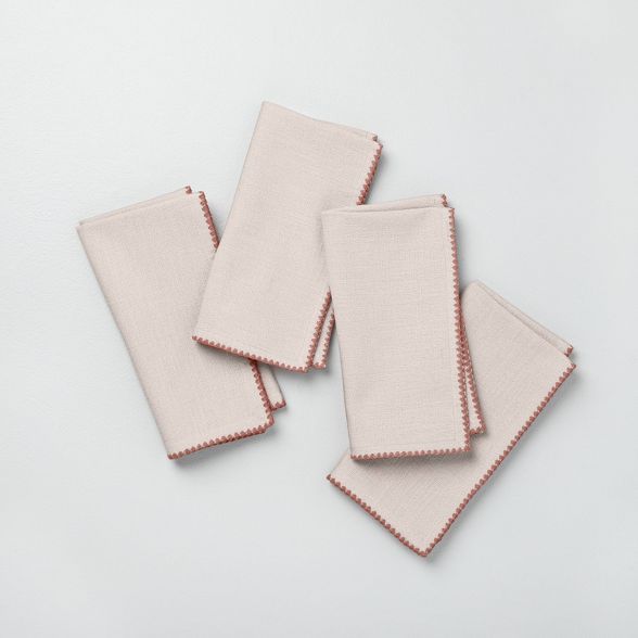 4ct Napkin with Decorative Stitch Light Pink - Hearth & Hand™ with Magnolia | Target