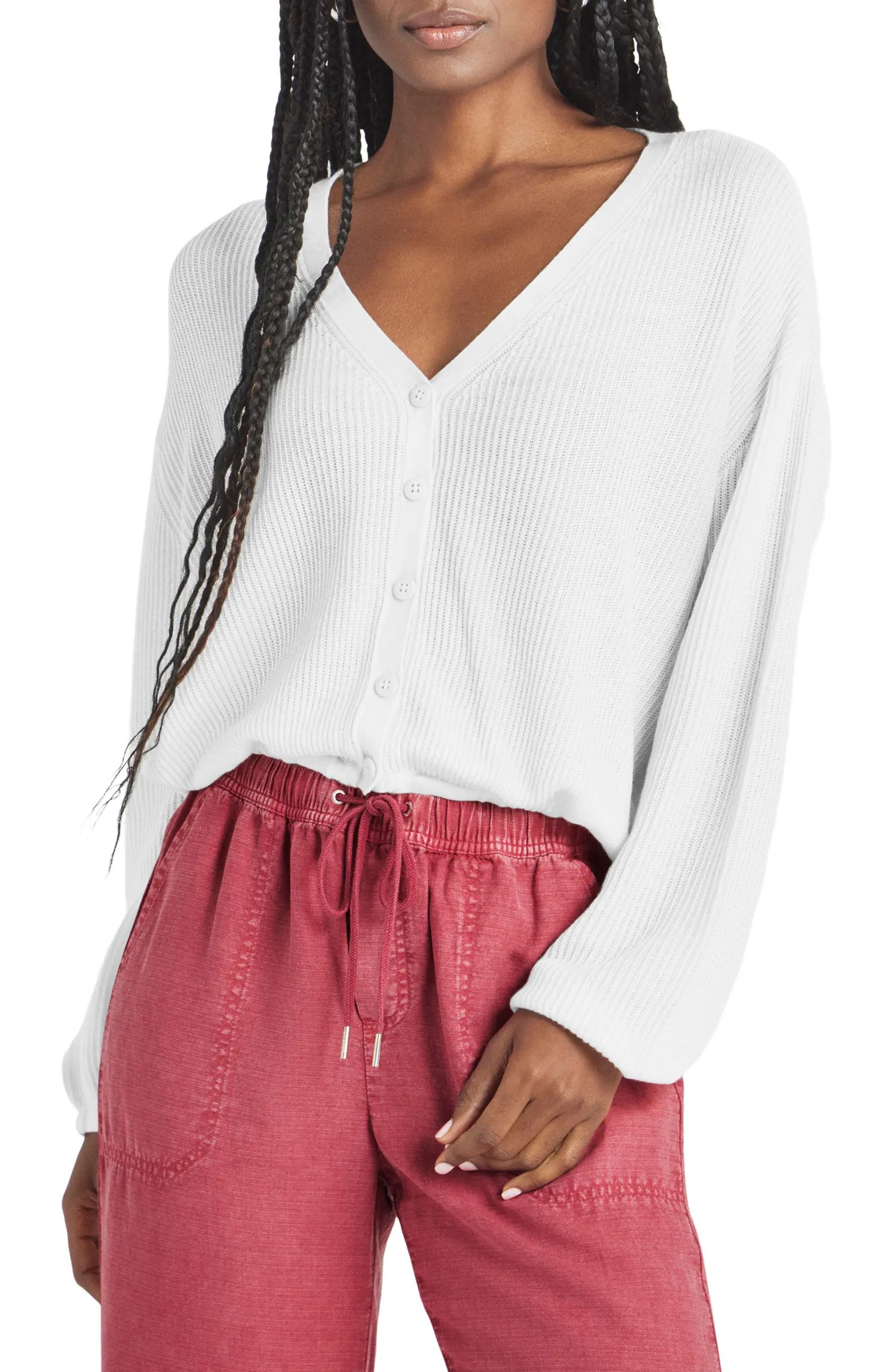 Splendid Bri Rib Blouson Sleeve Cardigan | Nordstrom | Nordstrom