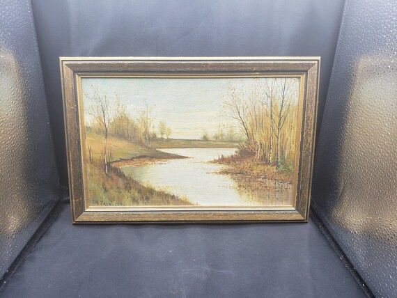 Signed Jacobsen Landscape Oil Painting on Wood Board Autumn - Etsy | Etsy (US)