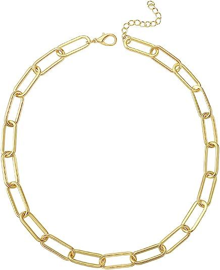 Reoxvo 18K Real Gold Plated Link Chain Necklace Bracelets for Women Oval Rectangle Chain Link Cho... | Amazon (US)