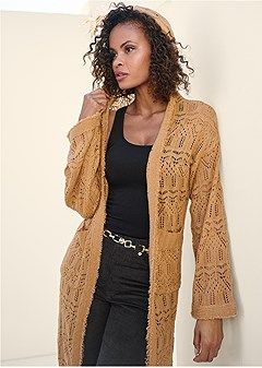 Fringe Detail Hooded Duster | VENUS