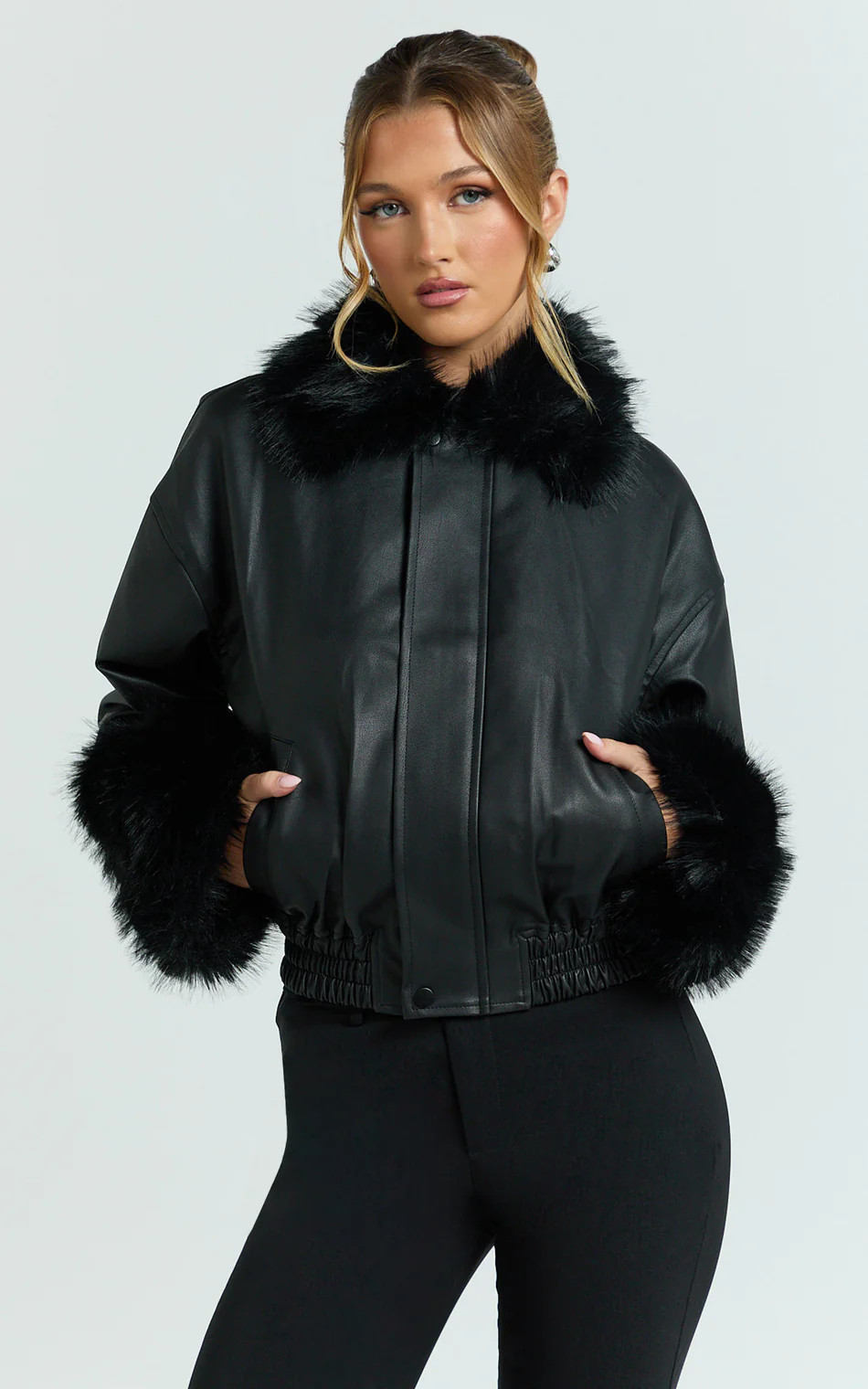 Zuri Jacket - Faux Fur Collar and Cuff Suede Jacket in Black | Showpo (US, UK & Europe)
