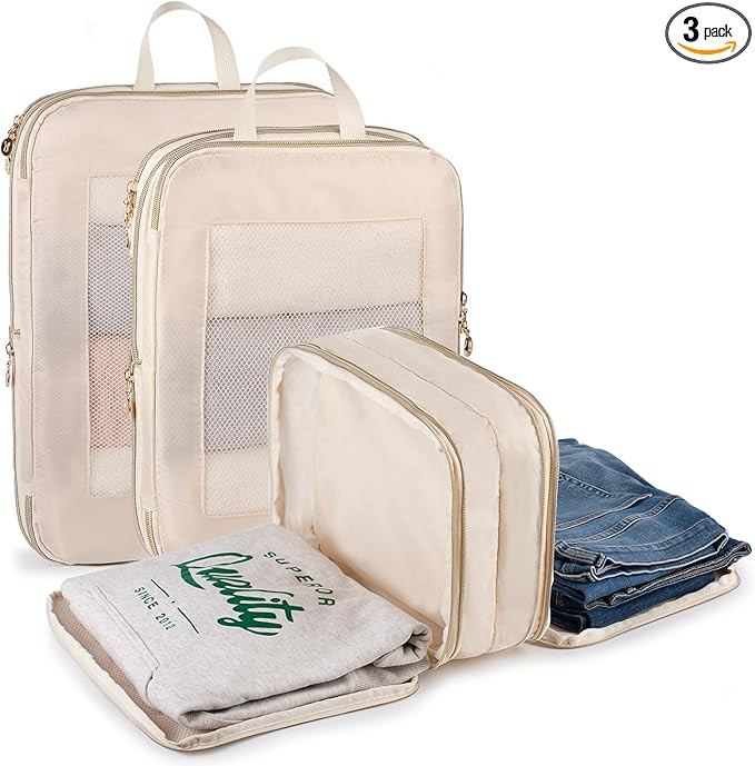 Expandable Double-Sided Compression Packing Cube，3 Set Lightweight Double Deck Organizer Bag Ca... | Amazon (US)