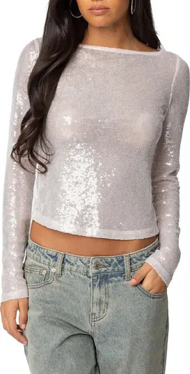 Sheer Sequin Long Sleeve Top | Nordstrom