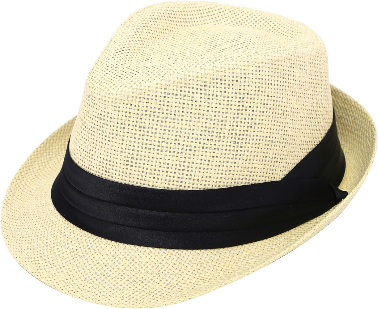 Verabella Women/Men's Summer Short Brim Straw Fedora Sun Hat | Amazon (US)