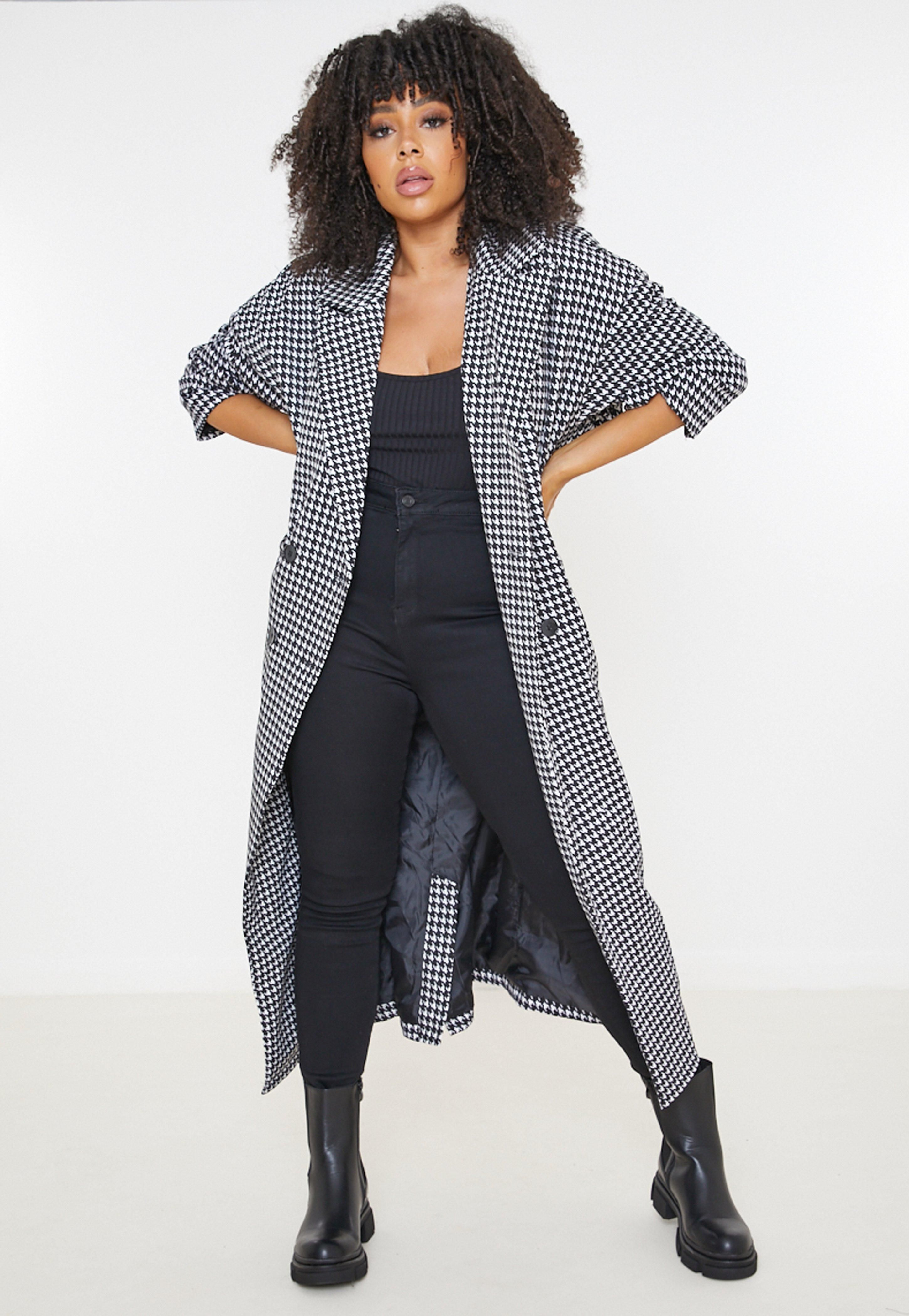 Plus Size Black Houndstooth Maxi Formal Coat | Missguided (US & CA)