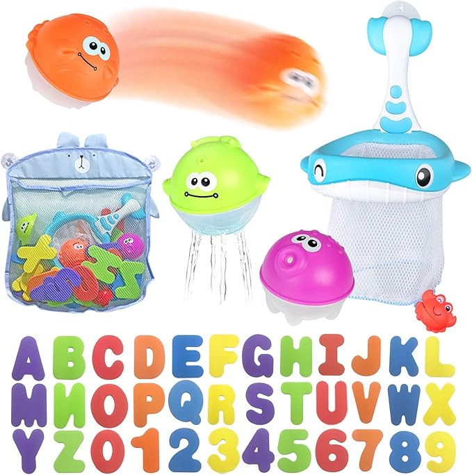 Bath Toy Sets, 36 Foam Bath Letters and Numbers, Floating Squirts Animal Toys Set with Fishing Ne... | Amazon (US)