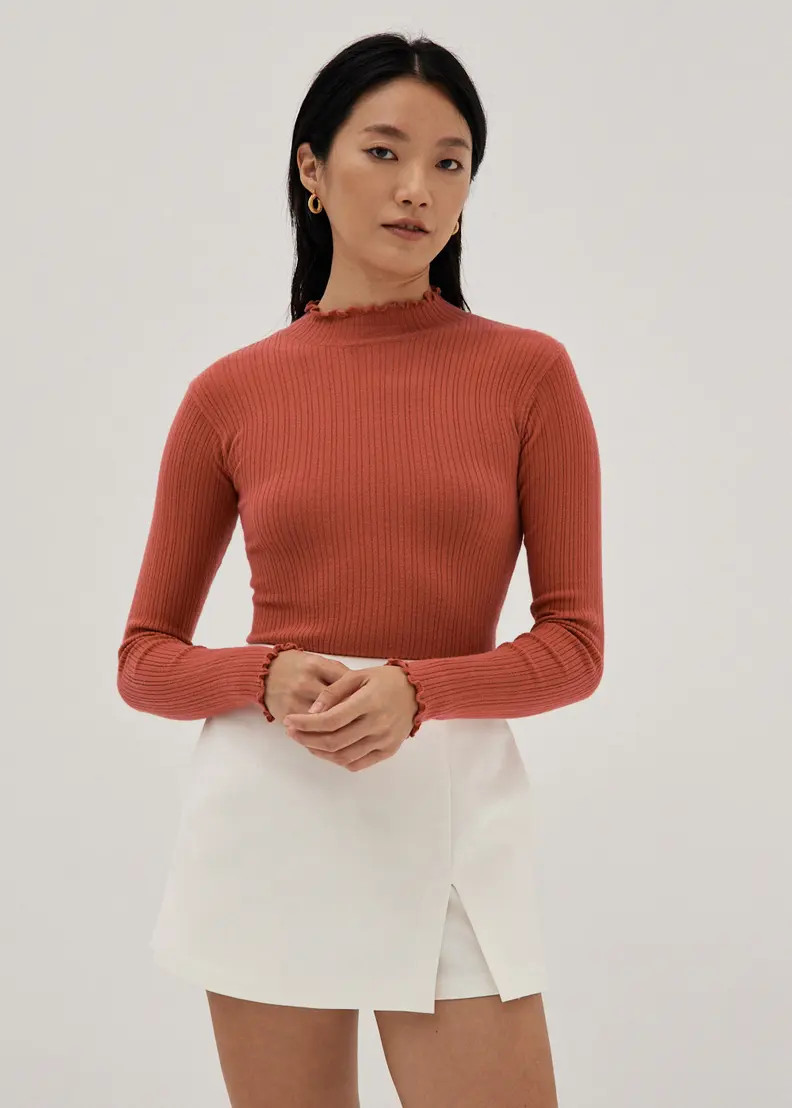 Ribbed Knit High Neck Fitted Top | Love, Bonito USA