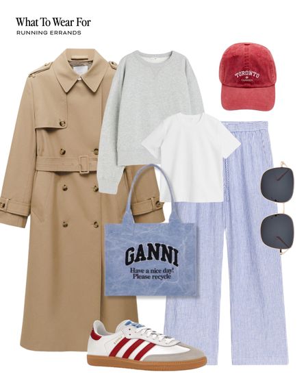 Trench coat styling 

Summer outfit, linen trousers, Ganni tote bag, adidas sambas, red cap, causal outfit, running errands 

#LTKstyletip #LTKeurope #LTKsummer