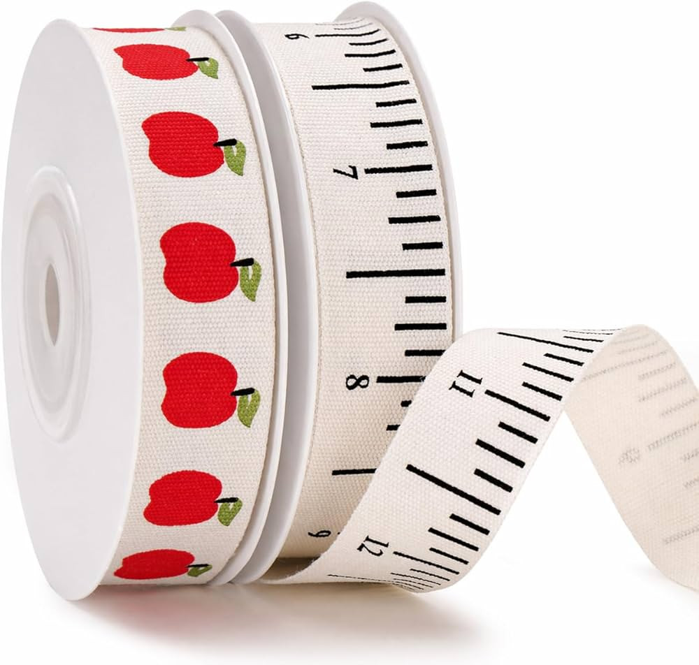 KINGLAKE Ruler Ribbon Teacher Themed - 5/8 Inch x 20 Yards Apple Natural Cotton Twill Tape Ribbon... | Amazon (US)