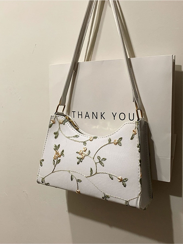 Floral Embroidery Baguette Bag | SHEIN