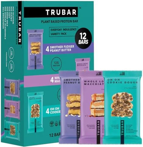 TRUBAR Vegan Protein Bar Variety Pack, Assorted Flavors, Peanut Butter, Macchiato, Cookie Dough, ... | Amazon (US)