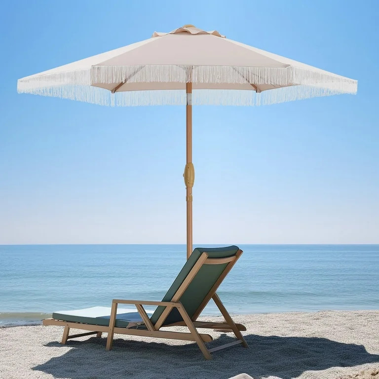 Autlaycil 7.5 ft Patio Umbrella with Fringe for Beach, Pool, and Yard - Beige | Walmart (US)
