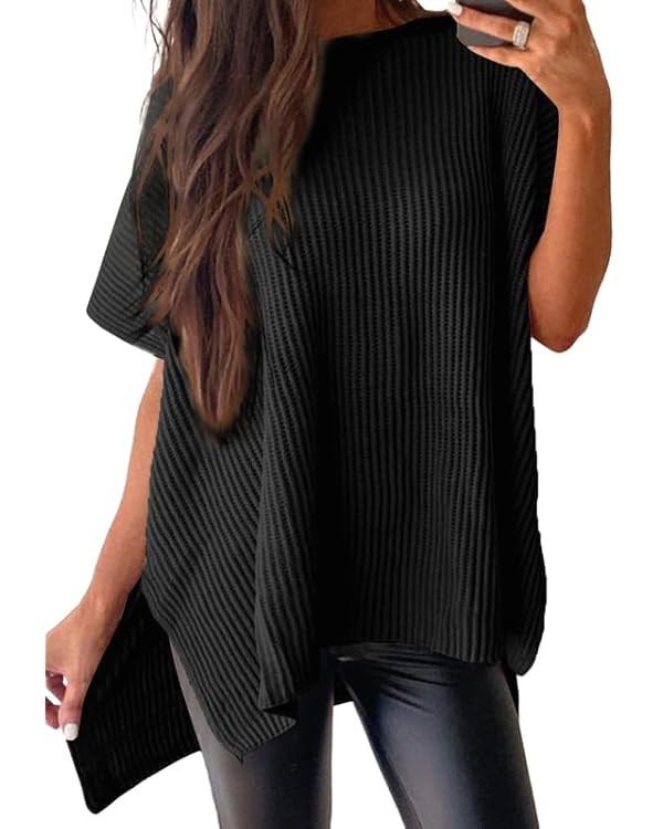 SHEWIN Sweaters for Women Casual Crew Neck Short Sleeve Sweater Lightweight Knit Batwing Fall Top... | Amazon (US)
