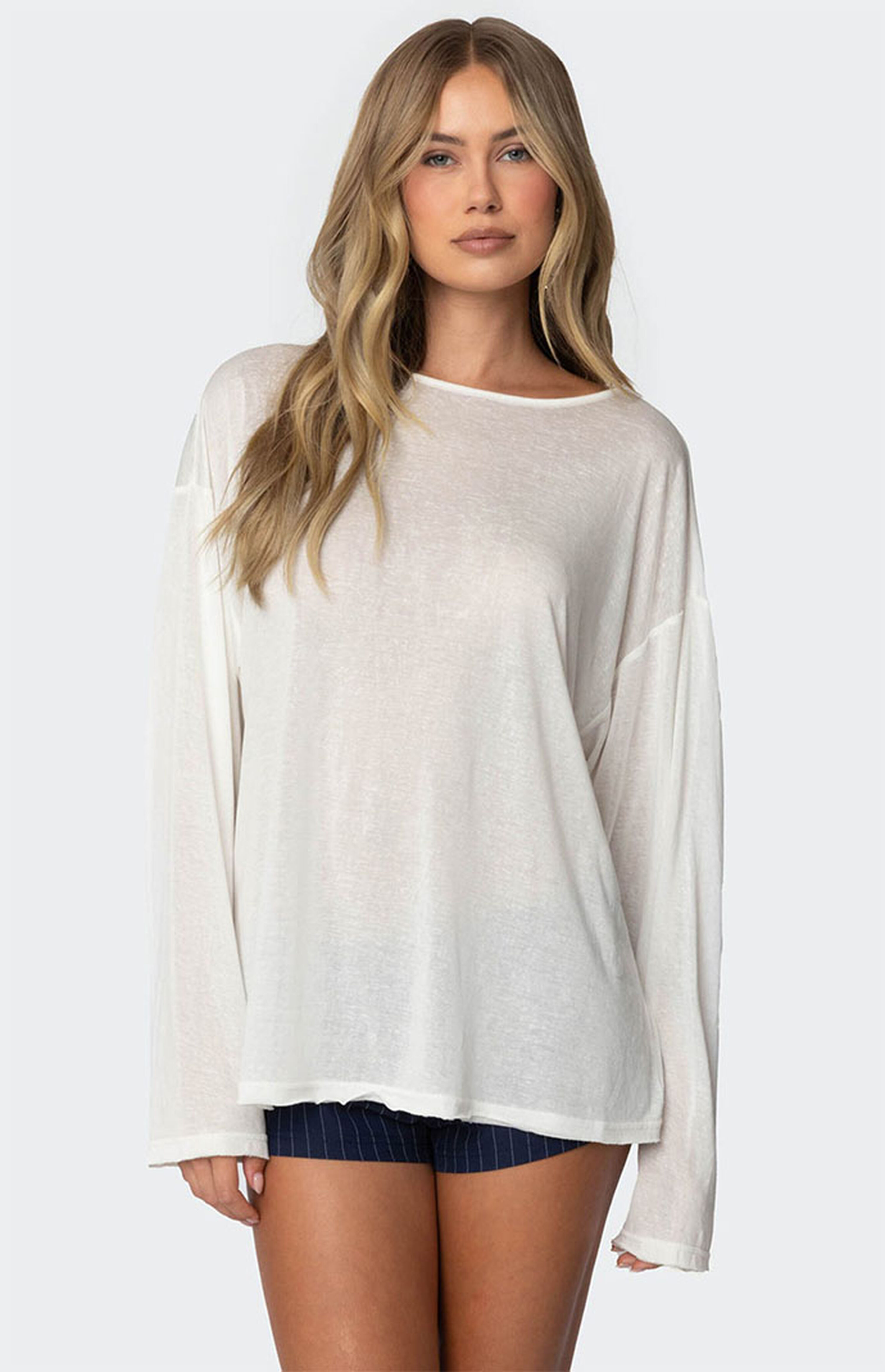 Edikted Oversized Semi Sheer Long Sleeve T-Shirt | PacSun