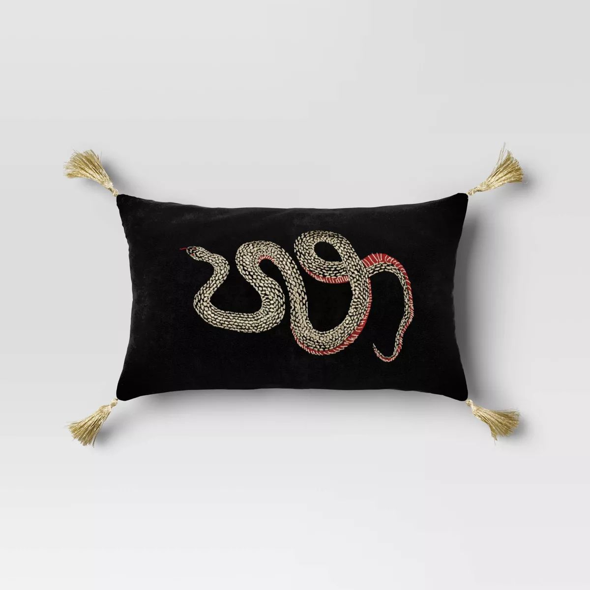 Embroidered Snake Velvet Lumbar Throw Pillow Black - Threshold™ | Target