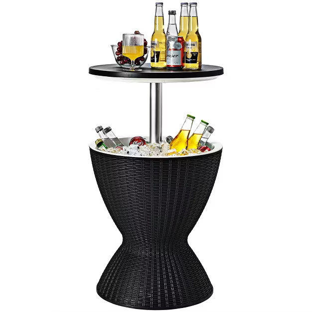 Costway 8 Gallon 3 in 1 Patio Rattan Cooler Bar Table Adjust Ice Bucket Brown\Black | Target