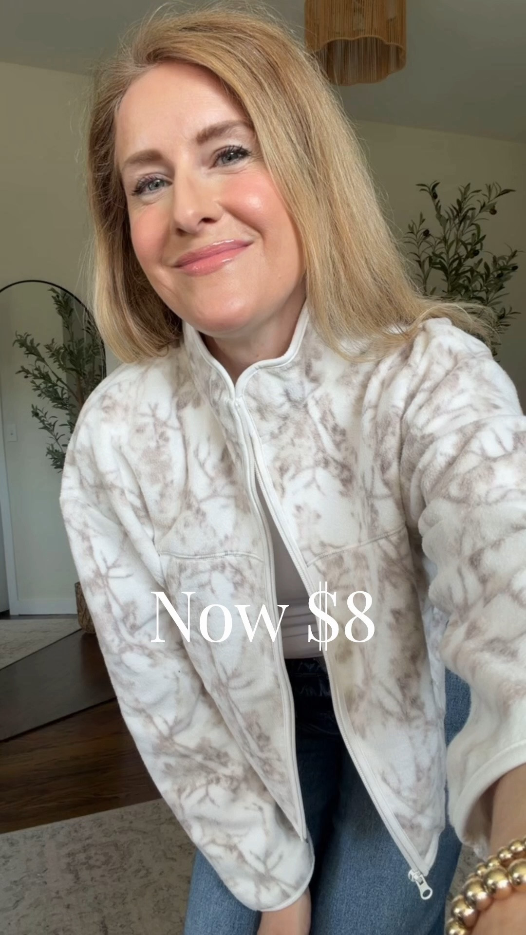 These fleece jackets are now $8 thru October 11! I am wearing a size large in this winter white camo which is an Abercrombie look for less. #walmartfashion