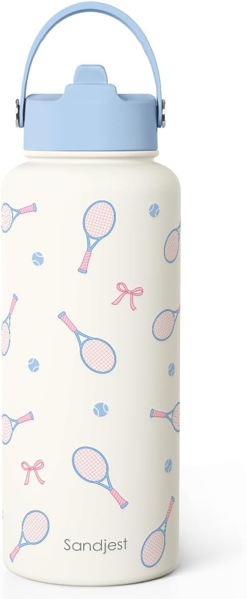 Tennis Water Bottle Stainless Steel 32oz with Lid & Straw, Aesthetic Sport Insulated Bottles Gift... | Amazon (US)