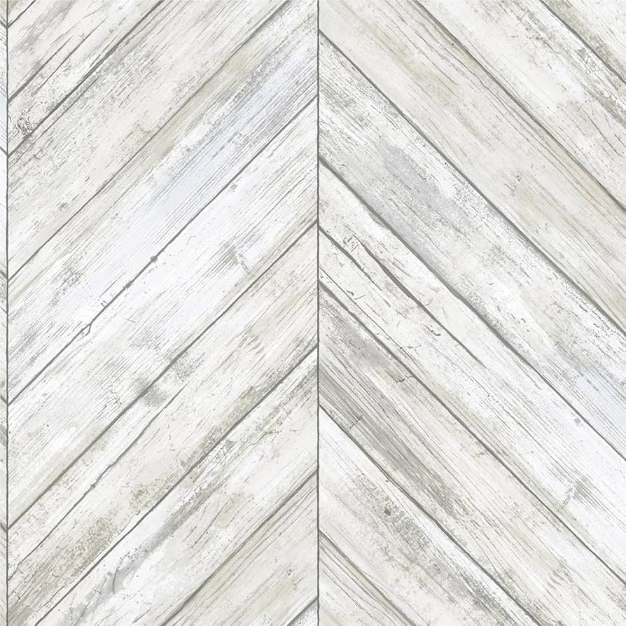 RoomMates RMK11453WP White Herringbone Wood Boards Peel and Stick Wallpaper | Amazon (US)