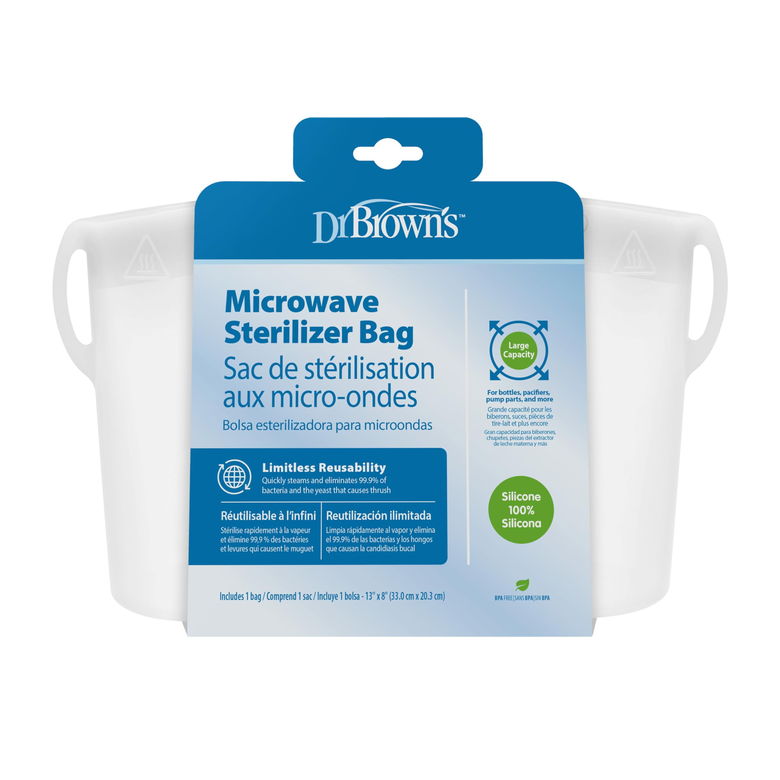 Dr. Brown’s 100% Silicone Microwave Steam Sterilizer Bag for Baby Bottles, Breast Pump Parts & ... | Amazon (US)