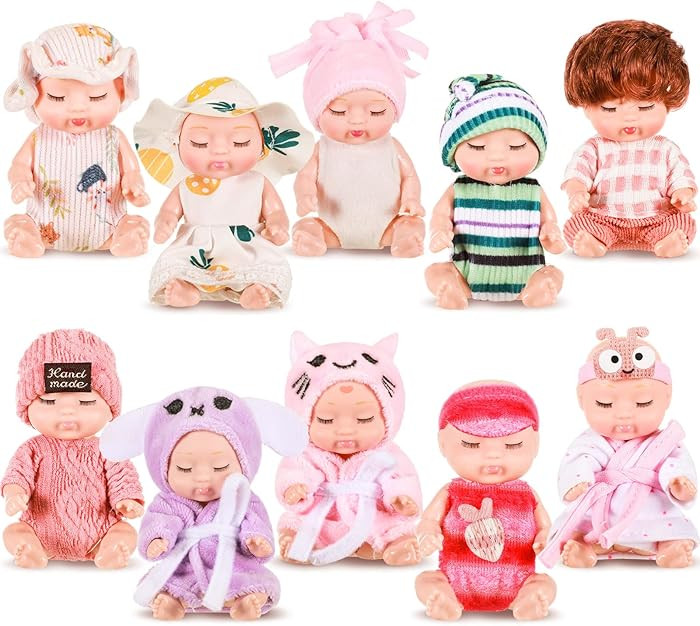 Hanaive 10 Pcs 4 Inch Mini Baby Dolls Lifelike Realistic Tiny Baby Dolls with Animal Clothes Cute... | Amazon (US)