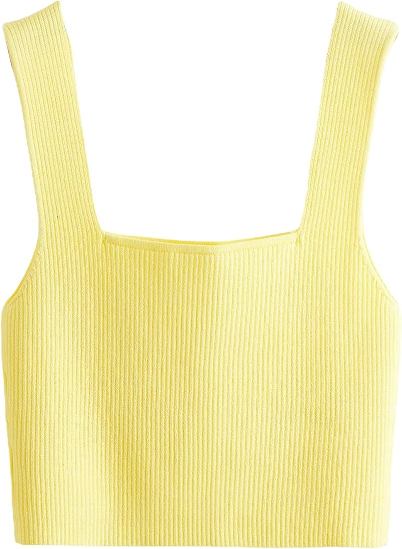 Verdusa Women's Square Neck Sleeveless Solid Ribbed Knit Crop Top Tank | Amazon (US)