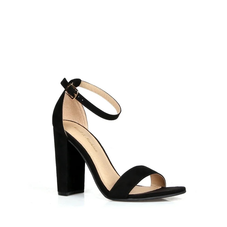 ShoeLaLa Two Piece Chunky Heel Sandals in Black - Walmart.com | Walmart (US)