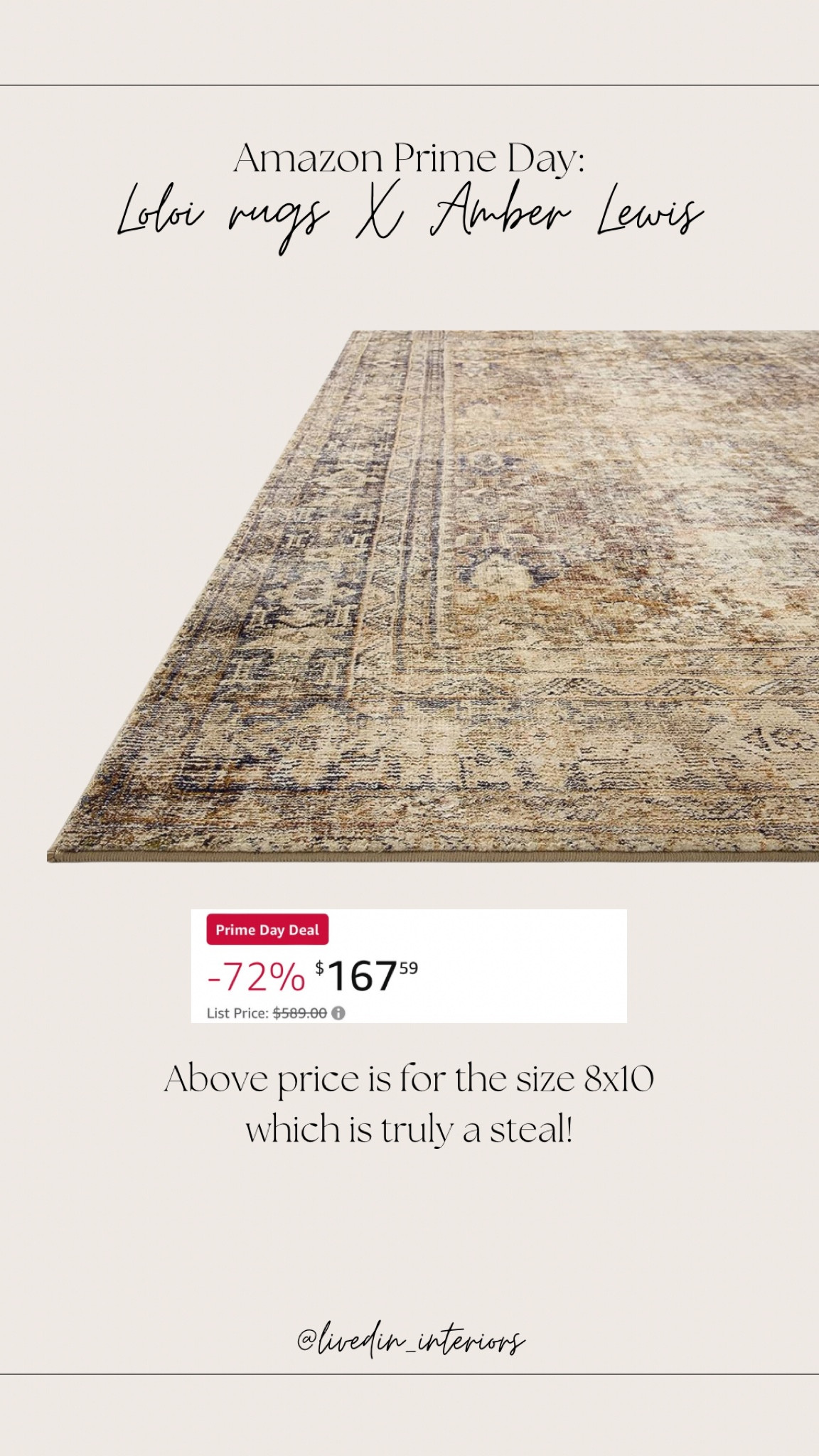 Our new living room rug is on sale for prime day! This is my favorite collaboration with Loloi and Amber Interiors. The cloud pile is incredible on your feet and still so kid + pet friendly. Less than $170 for the 8x10.

#LTKHome #LTKSaleAlert #LTKxNSale