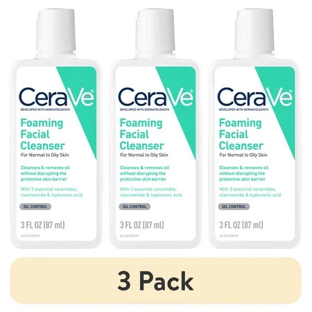 (3 pack) CeraVe Travel Size Foaming Facial Cleanser for Normal to Oily Skin, 3 fl oz | Walmart (US)