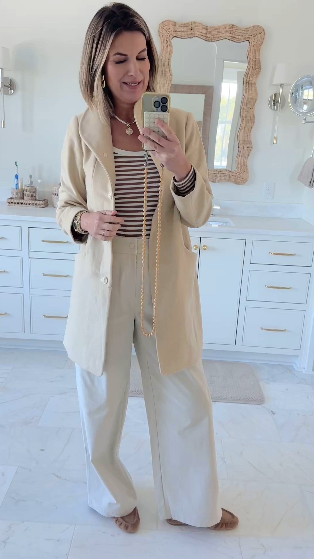 I am 5’11” wearing small 32” inseam pants.  Small tops. Mules true to size.  

#LTKOver40 #LTKTall #LTKootd