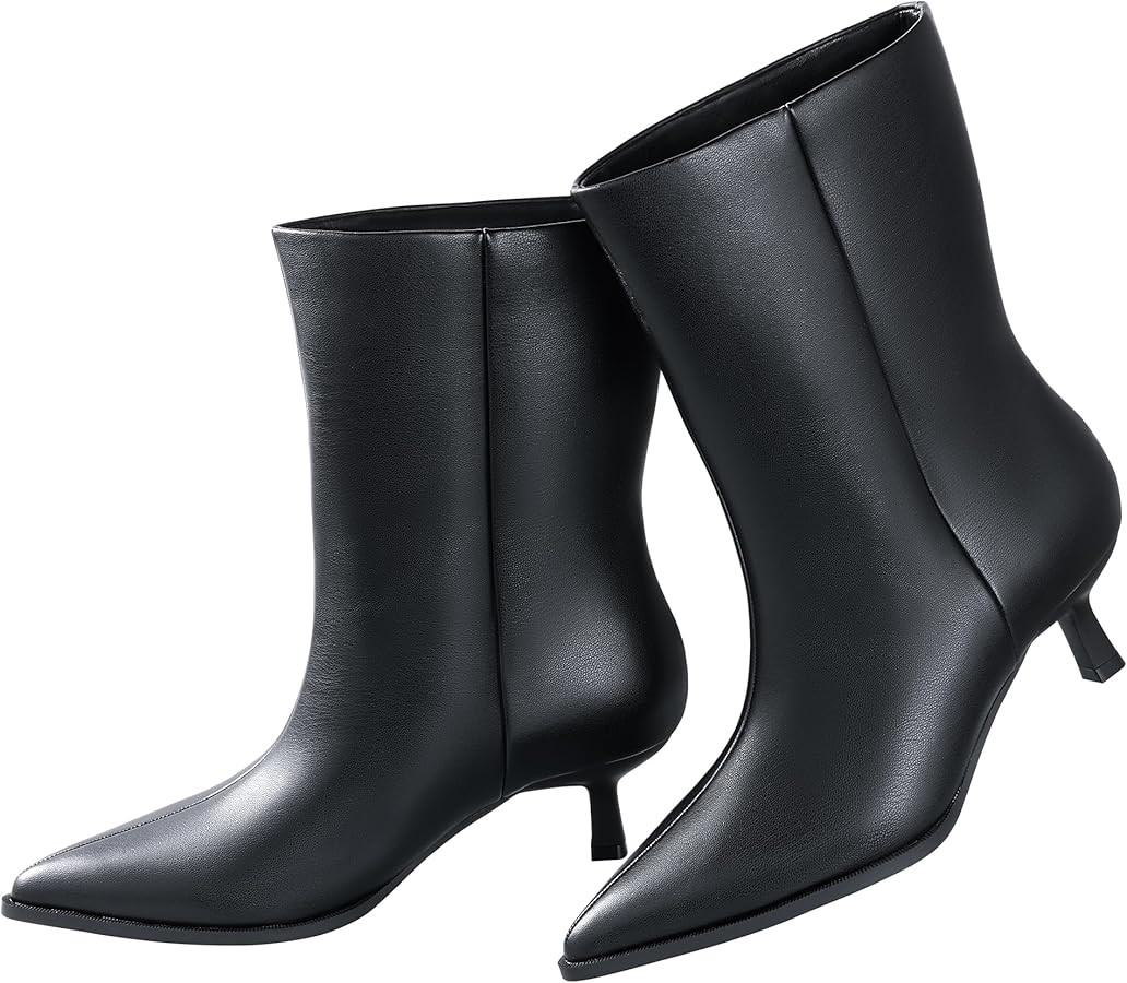 Kitten Heel Ankle Boots for Women - Black Brown Kitten Heels Wide Calf Ankle Booties Womens Winte... | Amazon (US)