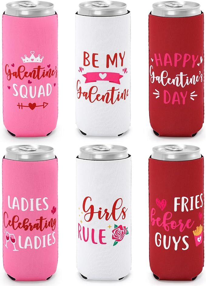 6 Pack Happy Galentine's Day Skinny Can Sleeves Ladies Celebrating Slim Beverage Covers Girls Gat... | Amazon (US)