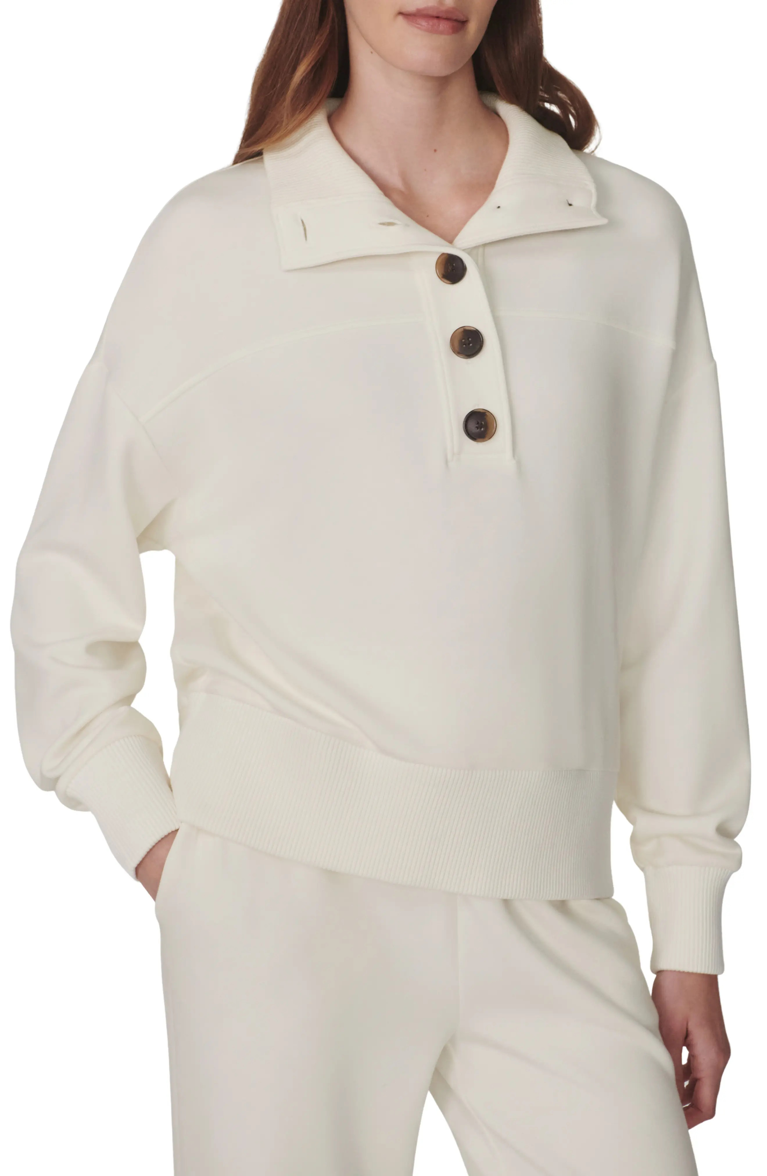 Varley Bronya Button Placket Sweatshirt in Coffee Bean Marl at Nordstrom, Size Xx-Small | Nordstrom