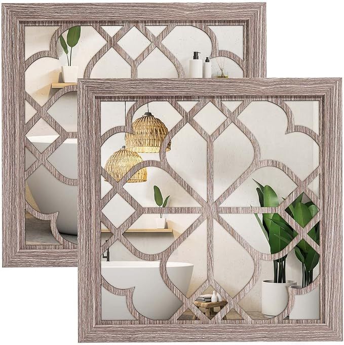 ZZICEN Rustic Decorative Wall Mirror Decor- Living Room Farmhouse Wall Mirrors, 2pcs Wall Mounted... | Amazon (US)