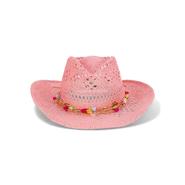 No Boundaries Paper Rancher Hat with Beads, Women’s, One Size, Coral | Walmart (US)