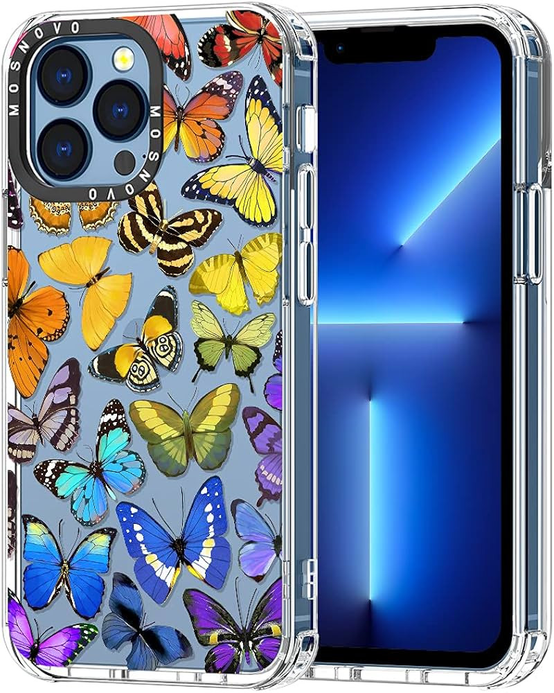 MOSNOVO Compatible with iPhone 13 Pro Case, Cute Rainbow Butterfly for Girl Women [ Buffertech™... | Amazon (US)