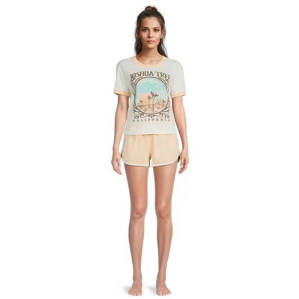 Joshua Tree Women's Ringer Tee and Short Sleep Set, 2-Piece | Walmart (US)